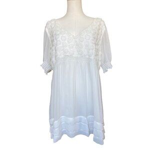 Eci Y2K Boho Babydoll Dress Size XL 3D Textured Mini Peasant Smocked Tiered